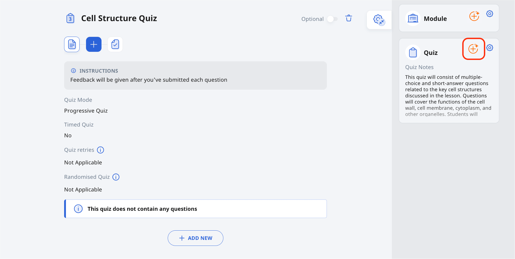 Create New Quiz with Authoring Copilot