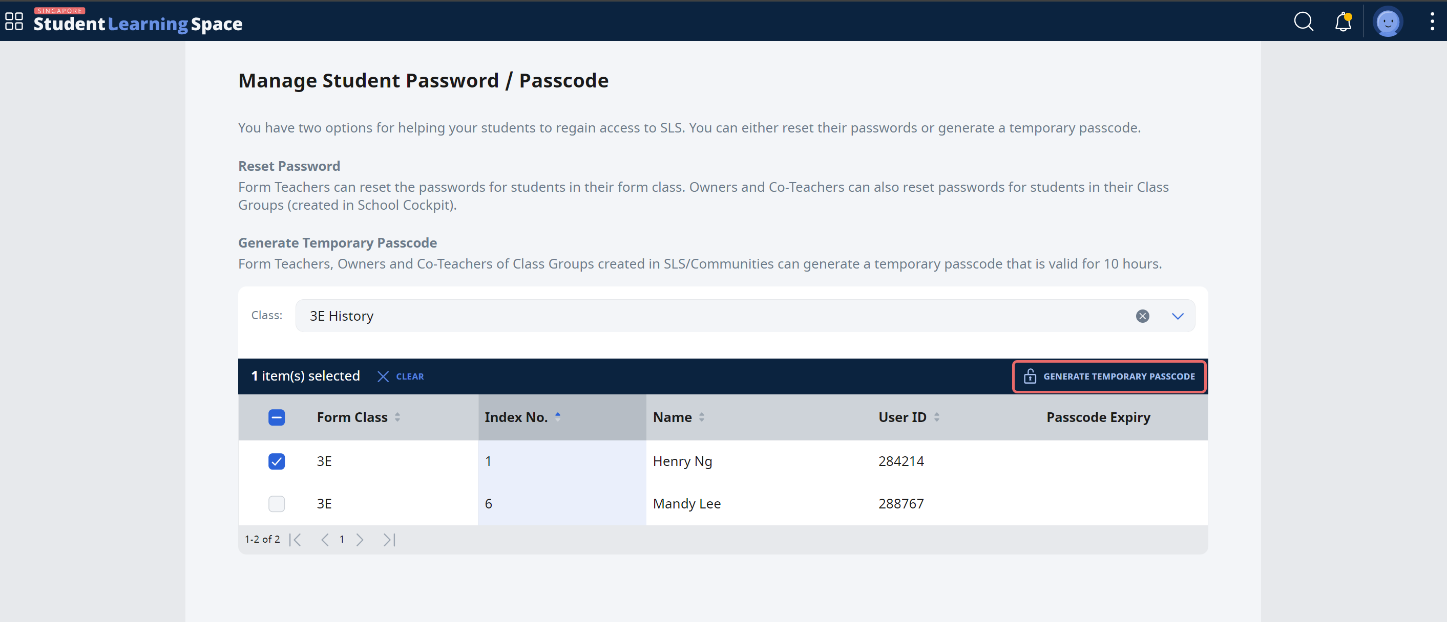 Generate Passcode for Students